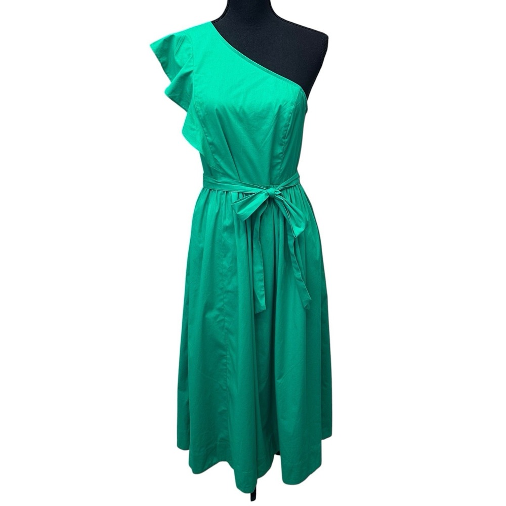 J Crew One Shoulder Flowy Fashion Trendy Belted Midi Dress US Women's 10 NWT